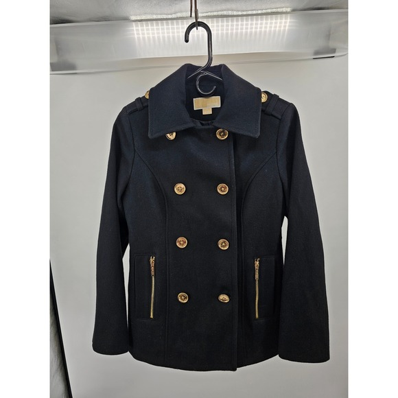 Michael Kors Jackets & Blazers - Michael Kors Womens Black Double Breasted Gold Button Peacoat Jacket Size 6